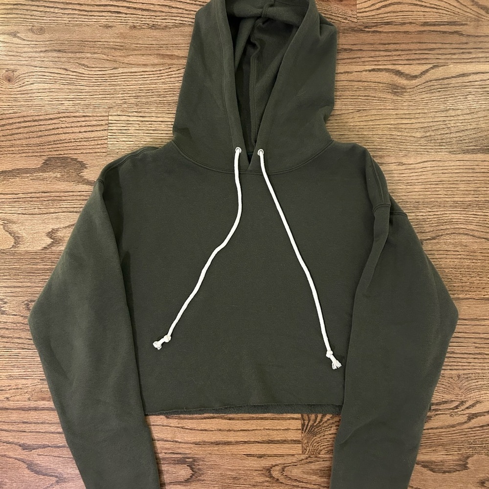 Olive Green Cropped Hoodie